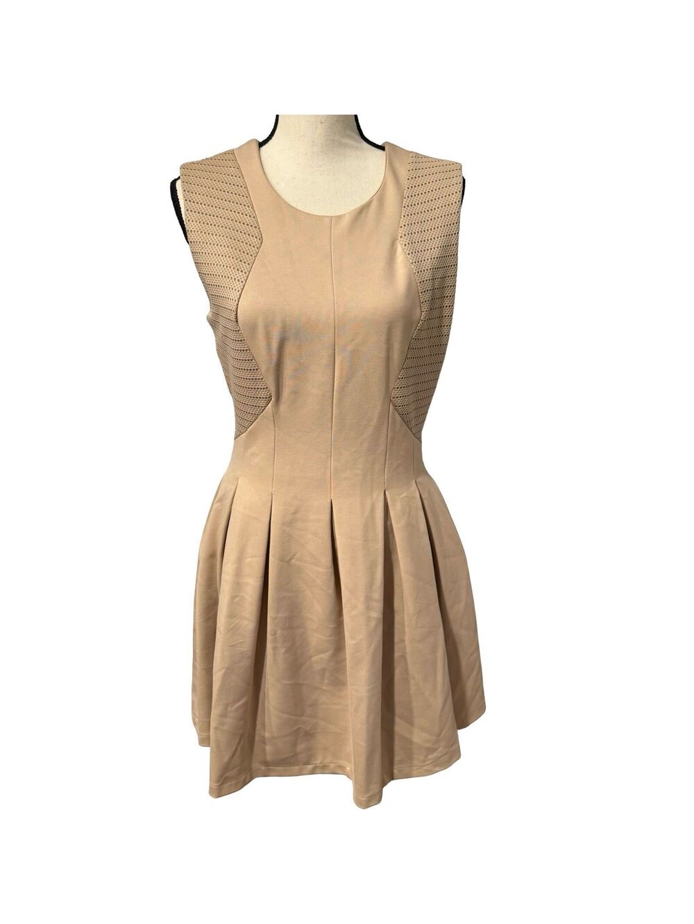 BCBGMAXAZRIA Tan Sleeveless Eyelet Dress - Size M